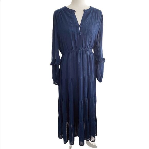 SUNCOO Paris Robe Corinne Midi Dress Royal Blue Embroidered Buttons Size T3 L - Picture 3 of 14